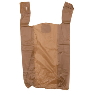 Colored Unprinted HDPE T-Shirt Bags - 1/6 BBL 11.5"X6"X21" - 1000 Bags - 13 microns - Brown - LOOP-BROWN-EO - AssurePak