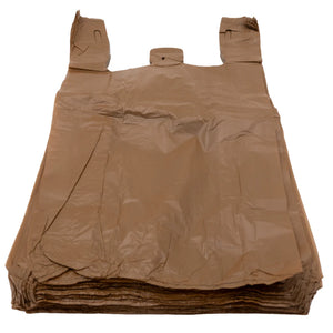 Colored Unprinted HDPE T-Shirt Bags - 1/6 BBL 11.5"X6"X21" - 1000 Bags - 13 microns - Brown - LOOP-BROWN-EO - AssurePak